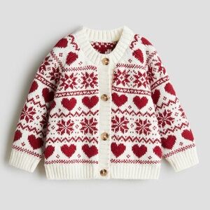 H&M Cream and Red Patterned Cardigan size 9 months